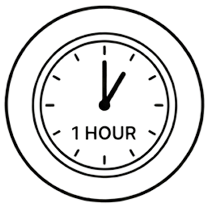 clock with one hour, black lined drawing