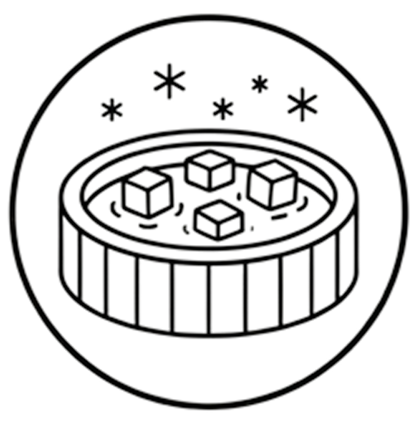 The icebath icon of tub with cubes and cool air above it
