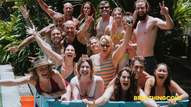 Group of people having fun in an ice bath